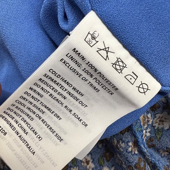 Bardot Floral V-Neck Long-Sleeve Mini Dress Ruffled Ruched Blue Size XL - Picture 12 of 13